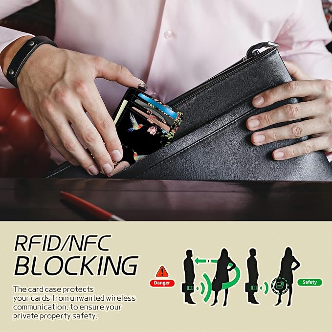 Small Travel Wallets, Hummingbird Floral Sakura Slim Minimalist Front Pocket Wallet with Wristlet, RFID Blocking PU Leather Credit Card Holder with ID Window Change Purse for Men Women