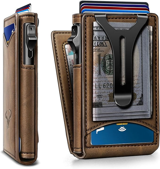 BULLIANT Men Wallet,Magnetic Metal Wallet Money Clip 9Cards Pop-up Access RFID Blocking