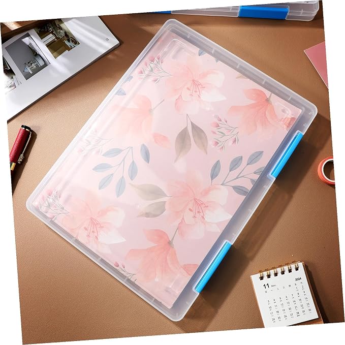4pcs Clear File Box with Lid Desktop Document Organizer Transparent Plastic Storage Container for Office Paper Blueprint Receipt Filing Space-saving and Stackable Design