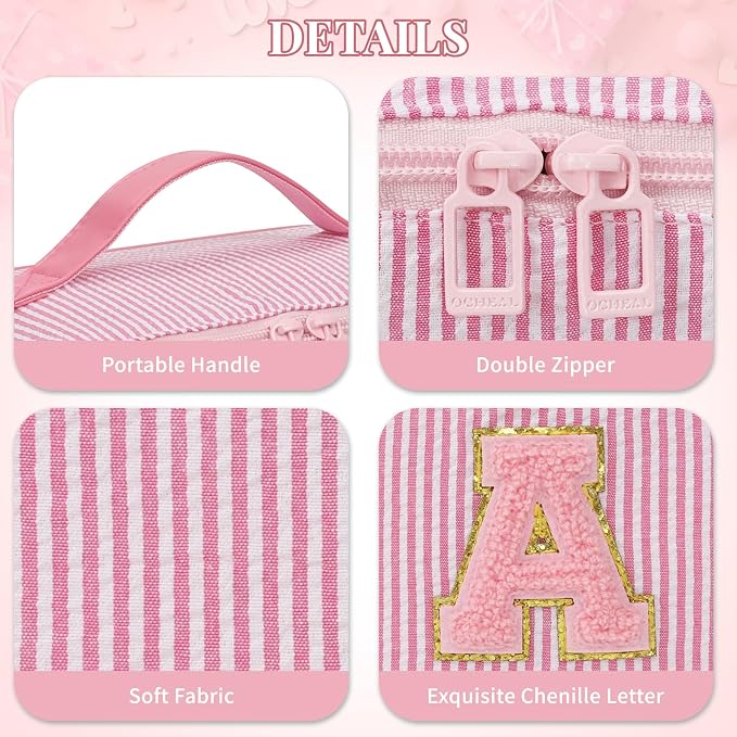 2026 Graduation Gifts - Travel Makeup Bag for Women, 2Pcs Portable Personalized Initial Makeup Organizer Bag, Open Flat Large Cosmetic Bag With Travel Essential Pouch (Pink Letter E)
