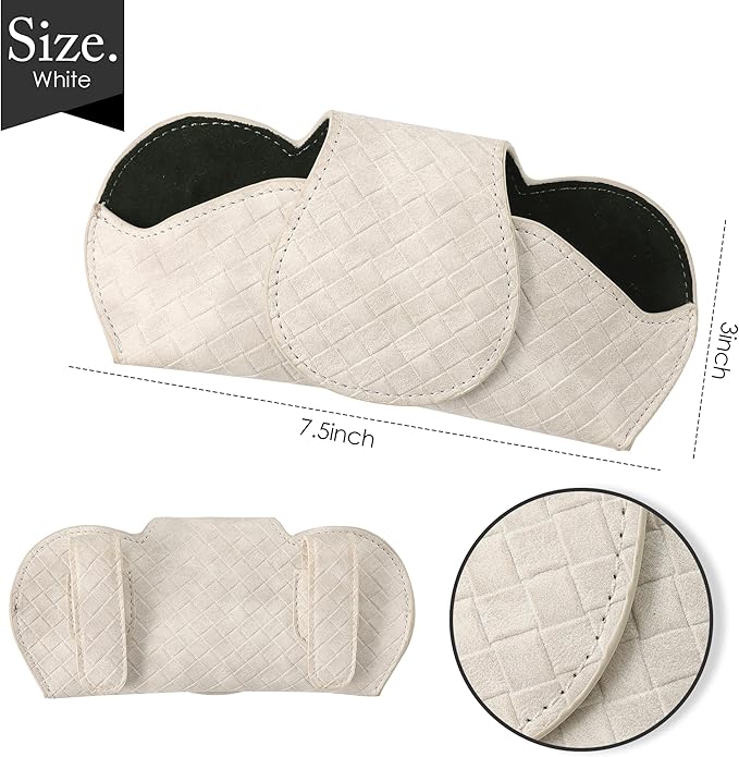 KINIVA White Car Visor Sunglass Holder Leather Glasses Case with Magnetic Closure