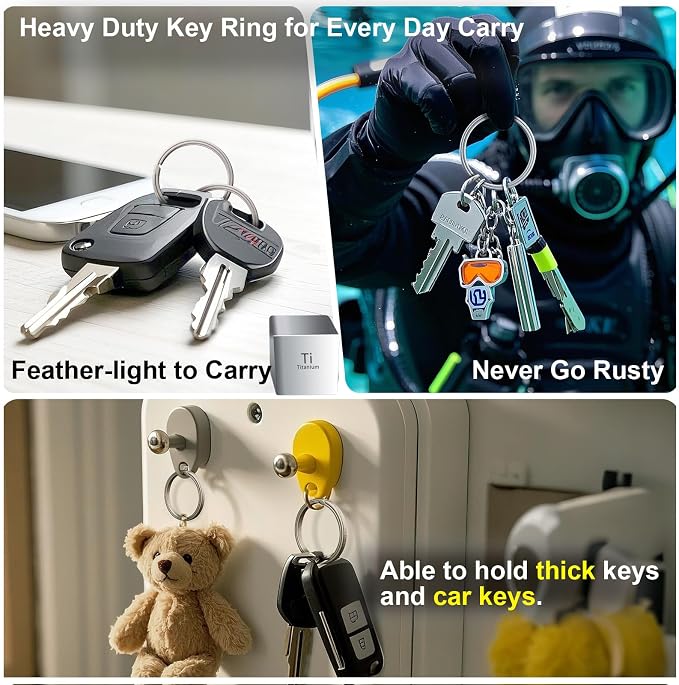 Titanium Key Rings Heavy Duty Side Push Split Key Chain Rings for Key Carabiner Quick Release Keychain