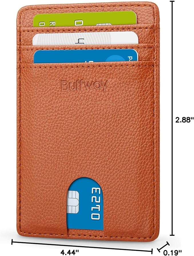 Buffway Mens Slim Wallet, Minimalist Thin Front Pocket Leather Credit Card Holder with RFID Blocking for Work Travel | Minimalist, Thin, Front Pocket, Credit Card Holder, RFID Blocking, for Work Travel