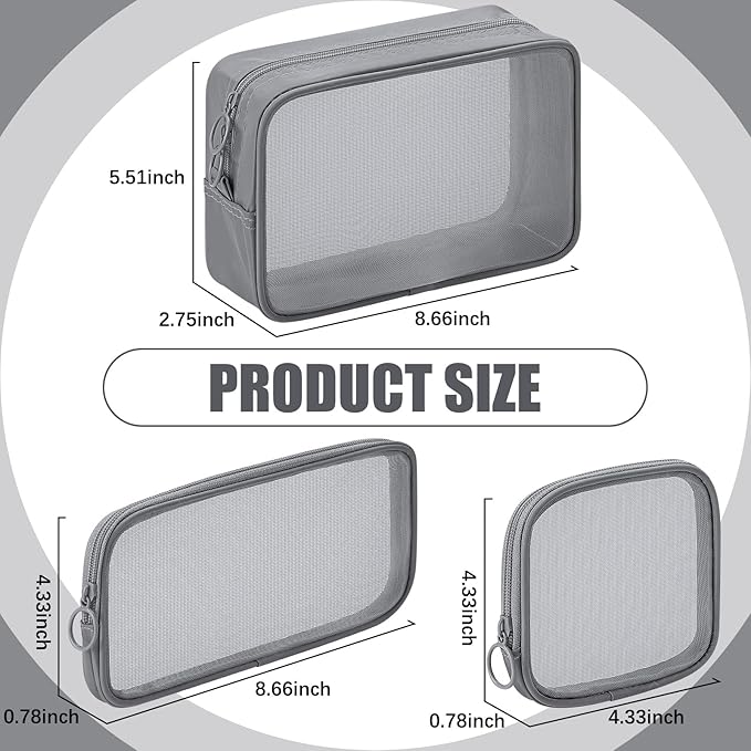 Weewooday 4 Pcs Mesh Makeup Bag Mesh Cosmetic Bag Travel Toiletry Pouch with Zipper Mini Makeup Cosmetic Purse for Daily Accessory(Variety Pack,Gray)