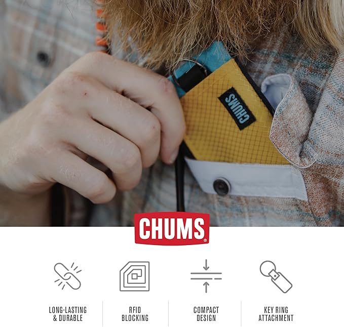 Chums Surfshorts Wallet - Solid Colors Collection, Lightweight Slim Wallet with RFID Blocking Card & Clear ID Window - Zippered Minimalist Wallet w/Key Ring