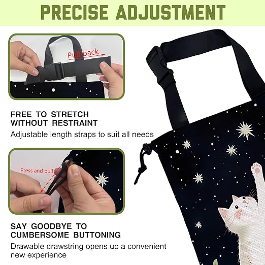 White Cat Starry Night Car Trash Bag Botanical Cat Leak-Proof Waterproof Car Garbage Bag with Drawstring Foldable Canvas Trash Bin with Adjustable Buckle for Car Accessories, Travelling, Camping