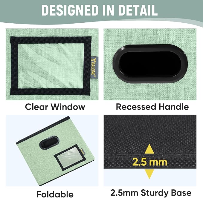 BALEINE File Organizer Box with Lid, Collapsible File Folder Organizer with Plastic Slide, Filing Box for Office Home Document Organizer Storage (Green, 4PK)