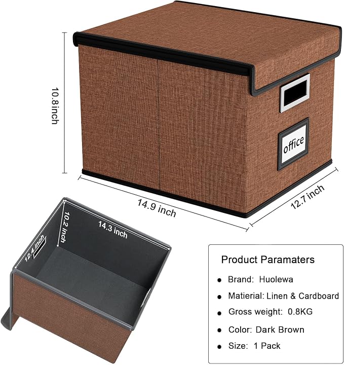 Upgrade Portable File Organizer Box with Lid,Large Linen Hanging Office Document Storage Box with Lid,Collapsible Filing&Storage Box for Office/Decor/Home-14.9x12.7x10.8in,1pk-without folders