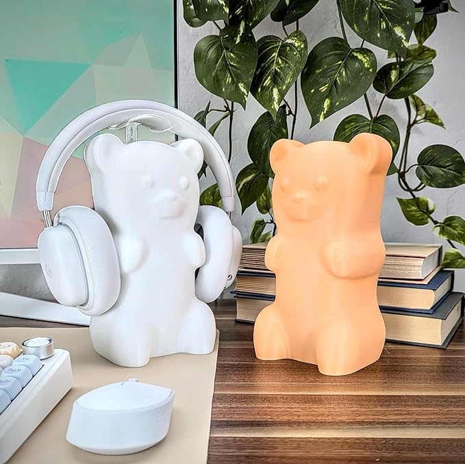 Gummy Bear Headphone Stand Hanger - Cute Headset Holder - Kawaii Desk Accessories - Compatible with Most Headphones (Pastel Yellow)