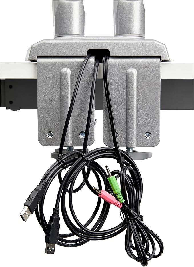 StarTech.com Desk Mount Dual Monitor Arm with USB/Audio, Desk Clamp Ergonomic VESA Mount for up to 32" (17.6lb/8kg) Displays