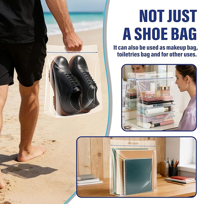 Waterproof Shoe Bags for Travel Packing Storage, Smellproof Travel Essentials Bag for Men and Women, Clear (15-pack)