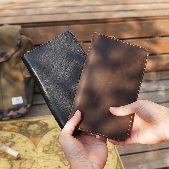 Polare Full Grain Leather Passport Holder Cover Case for Men RFID Blocking Travel Wallet Holds 4 Passports (Dark Brown)