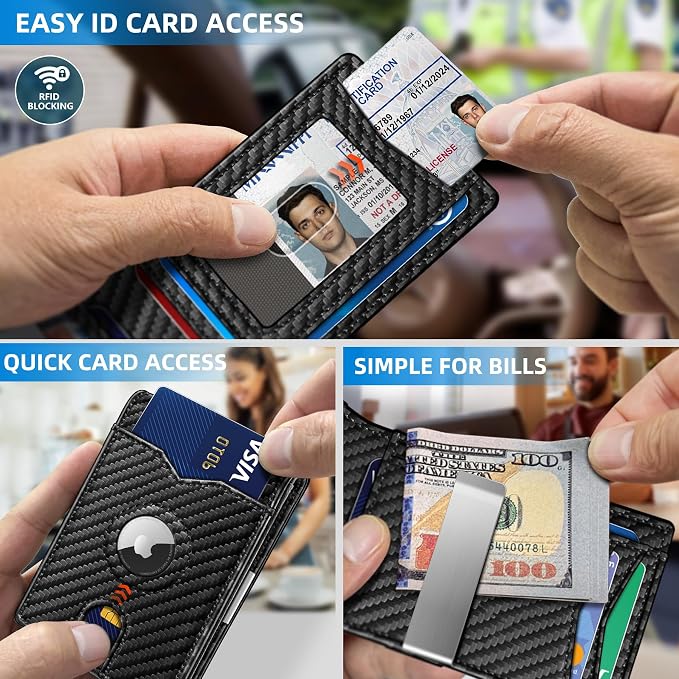miyozi Airtag Wallet for Men,with Money Clip 11 Cards Slim Front Pocket Leather RFID Blocking Wallet with Gift Box