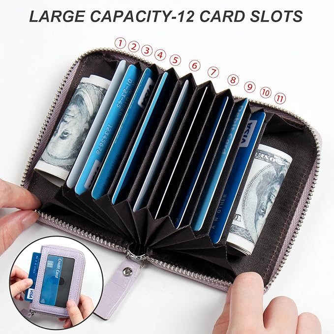 EcoVision Credit Card Holder RFID Card Case Wallet, Small Accordion Zipper Card Case Holder, Card Organizer Case for Women Men