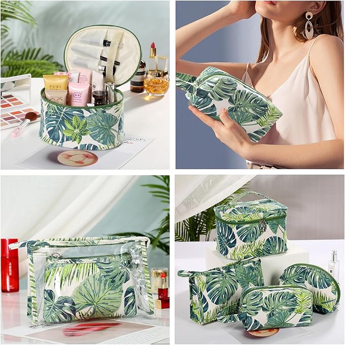 Makeup Bag 4 Pcs Cosmetic Bag Set Portable Travel Cosmetic Bag Multifunction Organizer Storage Bag Toiletry Bag forWomen and Girls (GREEN2)