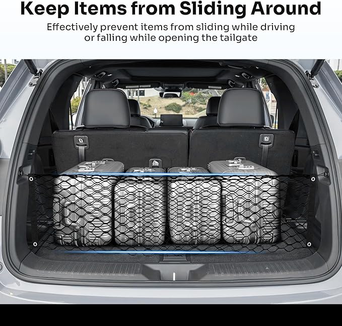 Canvcle Trunk Cargo Net for 2023-2025 2026 Honda Pilot Accessories Envelope Style Mesh Trunk Net Organizer and Storage Stretchable Adjustable Elastic Nylon Rear Cargo Netting with Hooks