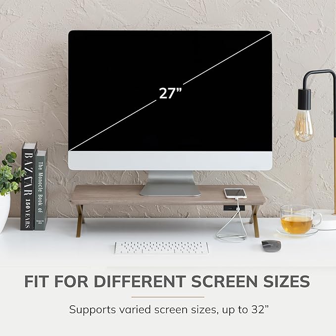 Anji Mountain Monitor Stand - Desktop Organizer & Laptop Riser, Ergonomic Monitor Riser, Space-Saving Monitor Stand for Desk, Durable Construction, Easy Assembly, Ideal for Home & Office,Biscotti