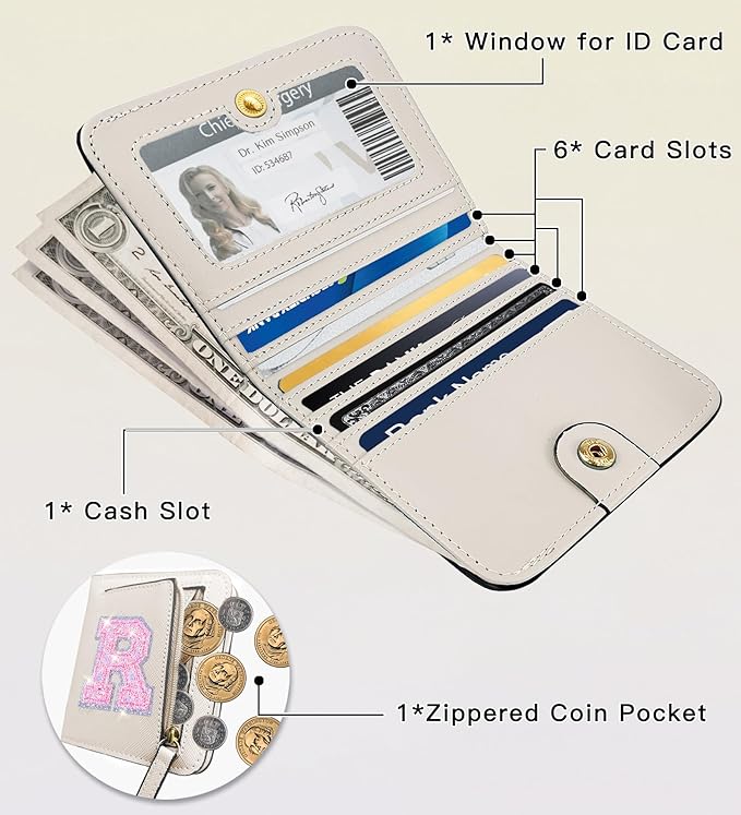COSHAYSOO Teen Girl Gifts Trendy Stuff Teenager Teenage Tween Preteen Initial Monogrammed Personalized Gift Idea Cream Wallet Small Presents for Daughter Granddaughter Birthday Christmas Cream R