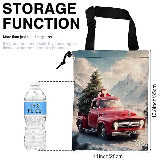 Car Trash Bag Hanging Santa Claus Red Truck Car Trash Can for Back Seat Waterproof Car Trash Bin with Adjustable Straps and Drawstring for Car Accessories Vehicle Travelling Camping