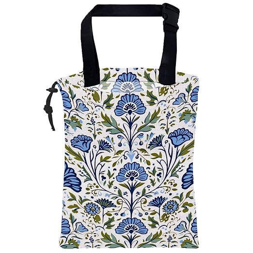 Car Garbage Bag Blue Green Floral Damask Hanging Canvas Car Trash Bag Waterproof Drawstring Car Back Seat Organizer for Car Back Front Seat Console with Adjustable Buckle