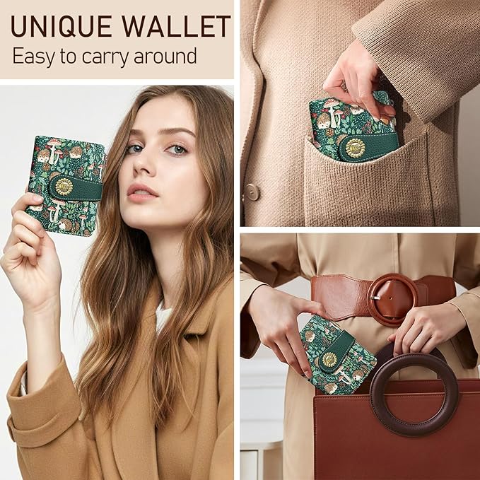 Kelvoris Cute Hedgehog Small Rfid Women Wallet Bifold Zipper Coin Pocket PU Leather Compact Cash Credit Card Holder Travel Wallet for Female Ladies Teen Girls 1 ID Window 10 Card Slots