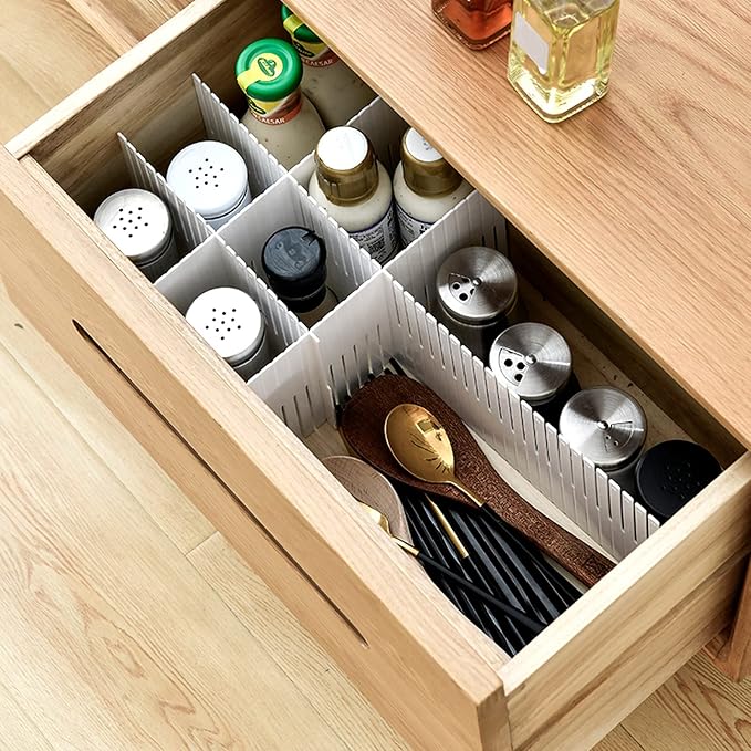 20PCS DIY Plastic Grid Drawer Dividers, Large Adjustable Drawer Storage Organizer (38cmx11cm) for Clutter Kitchen Cutlery Dresser Makeup Tools Socks Can Help Tidy Office Desk Clinic Bedroom