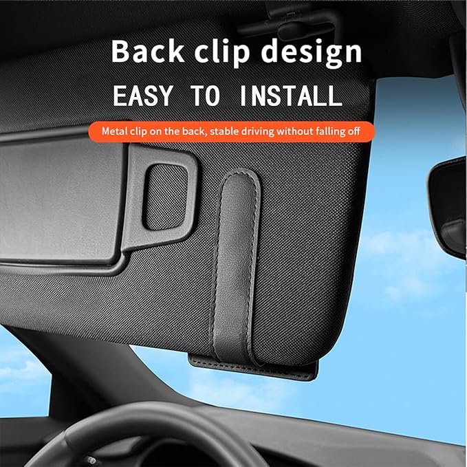 2 Pack Universal PU Leather Car Visor Sunglasses Holder Magnetic Clip for Eyeglasses and Cards One-Handed Access Organizer Fits Most of Car SUV Trucks Pickup Interior Accessories (Black - 2pcs)