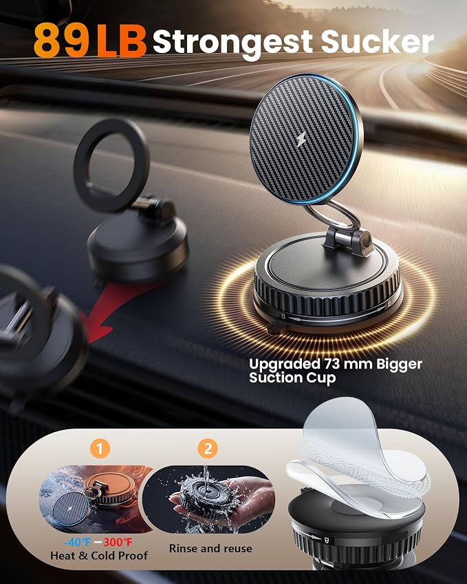 MagSafe Car Mount Charger 15W, Magnetic Wireless Car Charger [89+LBS Strong Suction, 2800gf Strong Magnetic] Car Phone Holder, Phone Holders for Your Car Accessories for iPhone 17-12, Samsung, Gifts