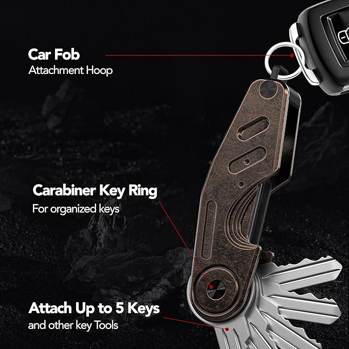 Key Organizer Compact Key Holder, Minimalist Clutter-Free EDC Smart Keychains, Metal Car Key Chain Secures 2-6 keys
