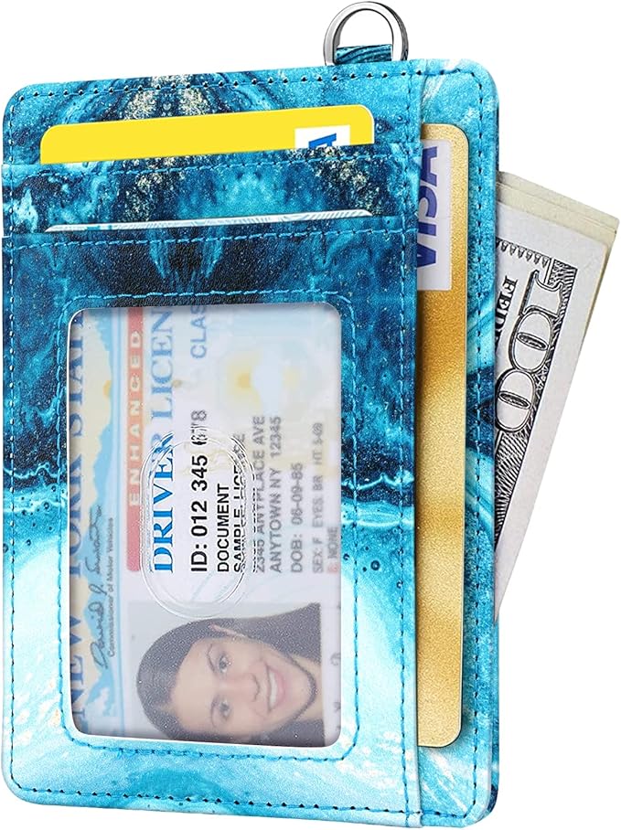 Coco Rossi Slim Front Pocket Wallet RFID ID Card Holder Cute Small Wallet with Keychian for Women,Flowing Blue
