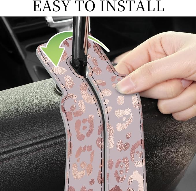PU Leather Car Seat Hook, Storage Headrest Hanger, Cute Car Backseat Organizer, Car Hooks For Purses and Bags Pink Leopard Print