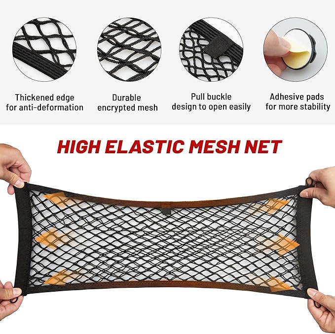RED WOLF 2 Pcs Universal Cargo Net Pocket Elastic Mesh Netting Car Mesh Pouch for Trunk RV Boats Home Cargo Storage Mesh with Screws and Hooks (25.6'' x 9.8'')
