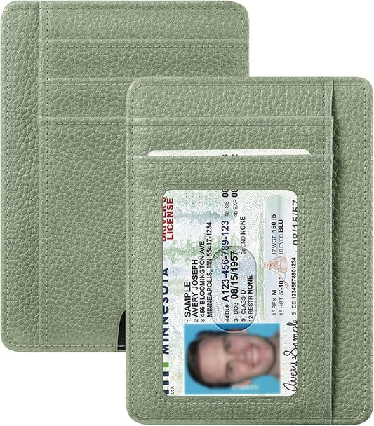 FINTIE Slim Minimalist Front Pocket Wallet, RFID Blocking Credit Card Holder Card Cases with ID Window for Men Women (Sage Green)