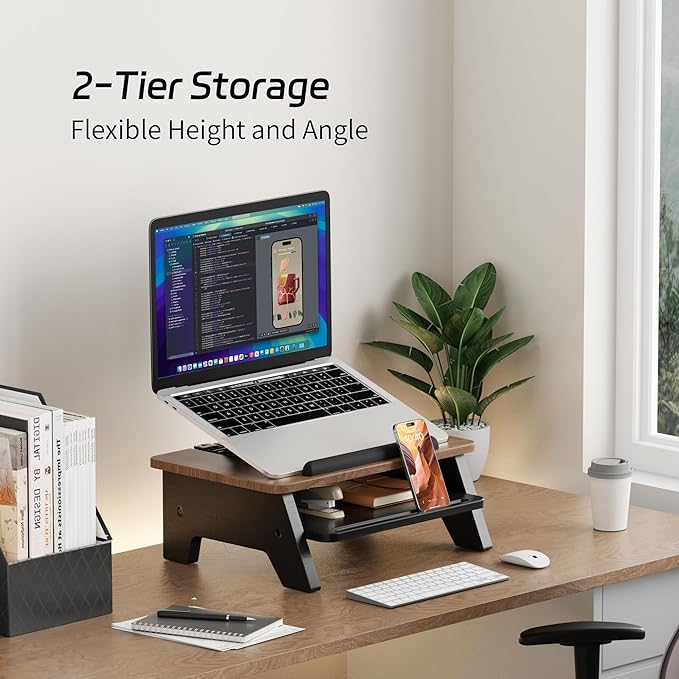 2-Tier Laptop Stand,Adjustable Riser,Desk Organizer Accessories Ventilated Cooling Ergonomic Computer Holder 10-15.6" Notebook,Desktop Storage Compatible with MacBook,Dell,HP,Lenovo