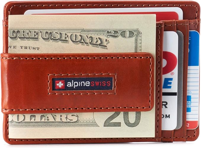 alpine swiss Harper Mens RFID Slim Money Clip Front Pocket Wallet Minimalist Leather ID Card Holder | RFID
