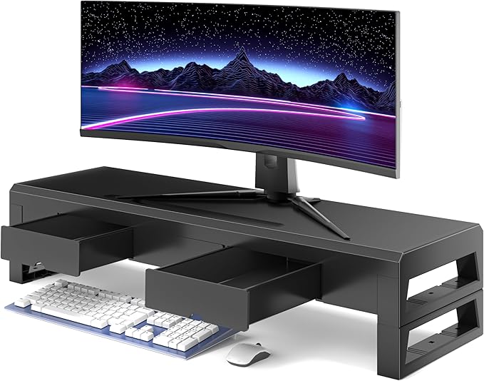 Computer monitor stand with 3 drawer ，Laptop Desk Shelf & Monitor Riserï¼?27.55 inches long desk riser ，Heavy Duty Gift Gaming Studio Offic (Basic Version, 700mm Drawer)