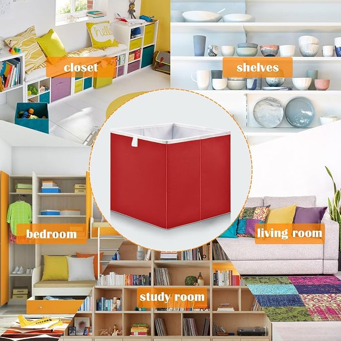 Crimson Red Solid Color Storage Baskets, 15.75x10.63x6.96 inch Foldable Decorative Fabric Storage Bins, Closet Organizer for Shelves, Clothes, Books & Bedroom Organization