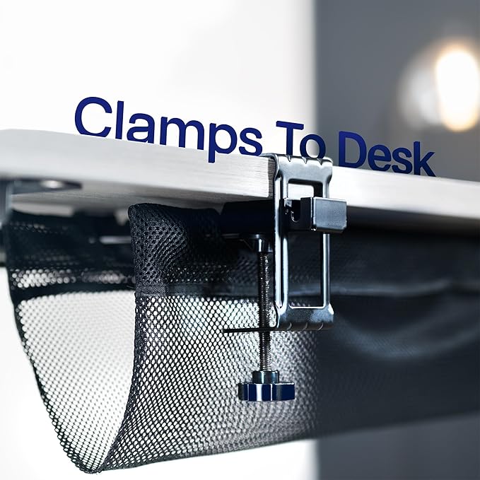 VIVO No Drill Clamp-on 24 inch Mesh Net Under Desk Cable Management Wire Organizer, Adjustable Home Office Standing Desk Cord Storage Sleeve, Black, DESK-AC24MH