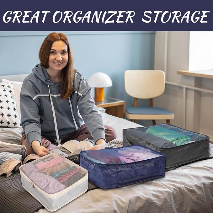 Silkfly 12 Pcs Packing Cubes for Suitcase Travel Luggage Bags Bulk Mesh Organizer Set for Hiking Camping Backpacking Clothes Accessories (Dark Colors,XL, L, M Size)