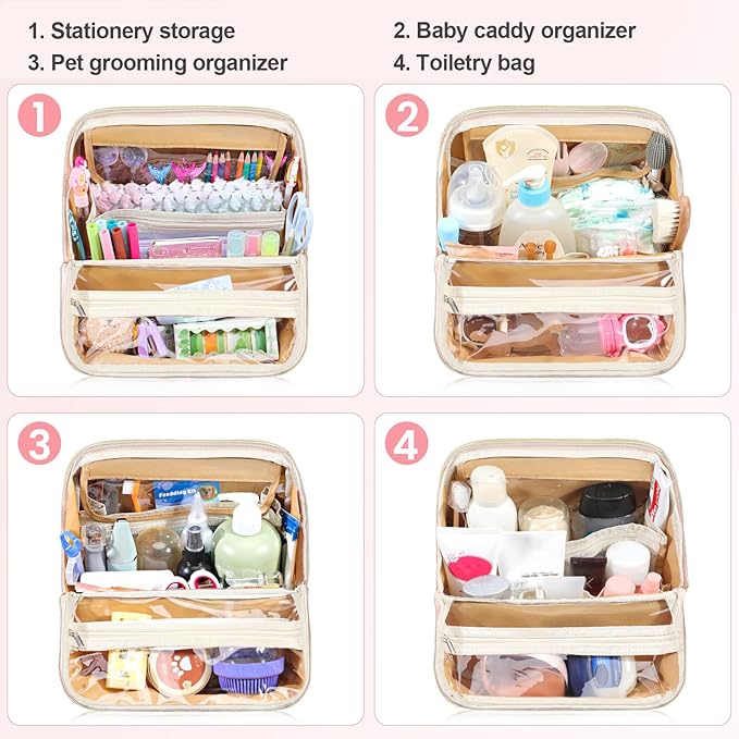 Makeup Bag, Large Capacity with Room for Brushes and Mirror, Travel Makeup Organizer, Portable Standing Make Up Case, Waterproof Cosmetic Toiletry Bags with Handle, Color Brown