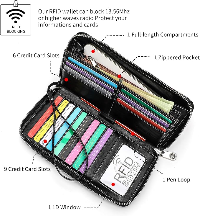 Rfid Blocking Wristlet Large Wallet for Women Credit Card Holder Bifold Designer Zipper Phone Long Wallet Purse Ice and Fire Sun