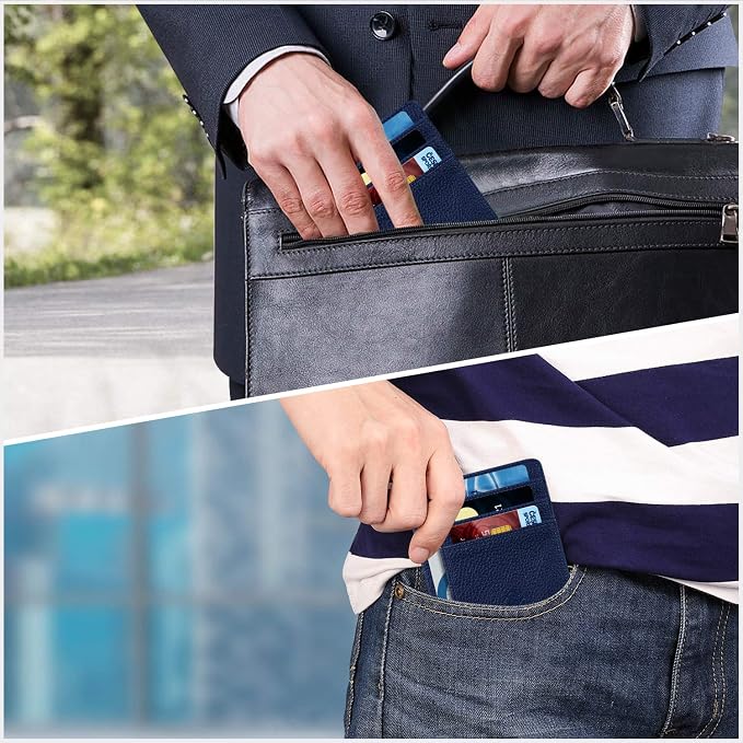 FINTIE Slim Minimalist Front Pocket Wallet, RFID Blocking Credit Card Holder Card Cases with ID Window for Men Women (Navy)