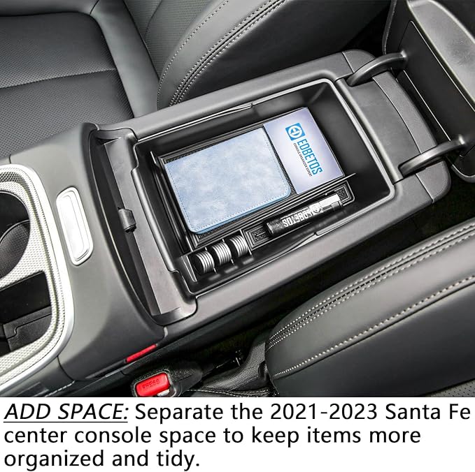 EDBETOS Center Console Organizer Tray Compatible with Hyundai Santa Fe TM 2021 2022 2023 Accessories and Santa Fe SEL 2022 2023 Interior Secondary Armrest Storage Box ABS Insert Tray, Black Trim