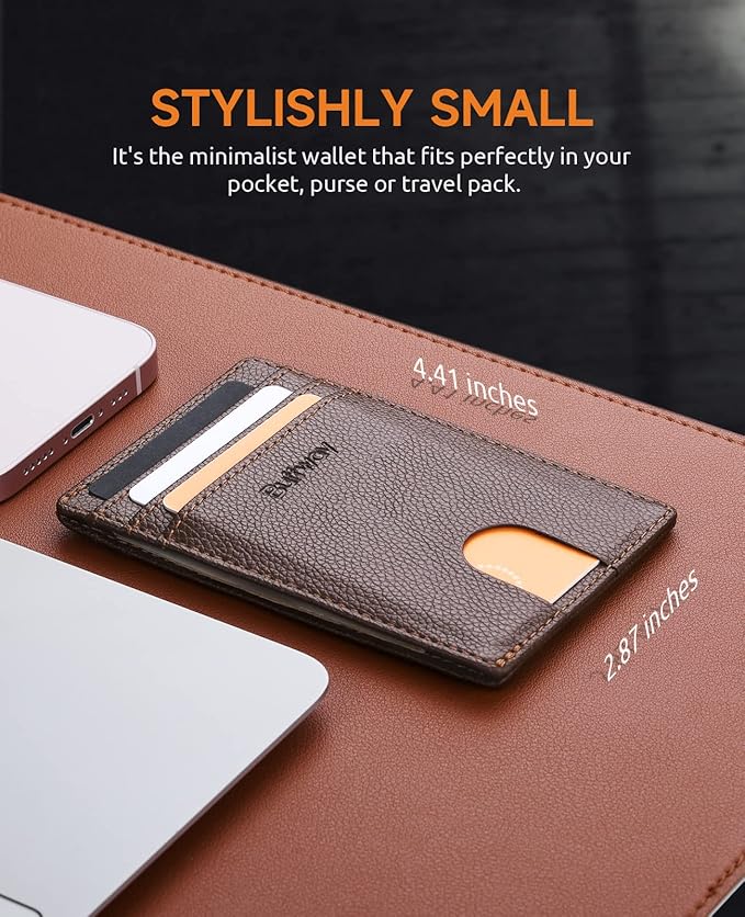 Buffway Mens Slim Wallet, Minimalist Thin Front Pocket Leather Credit Card Holder with RFID Blocking for Work Travel | Minimalist, Thin, Front Pocket, Credit Card Holder, RFID Blocking, for Work Travel