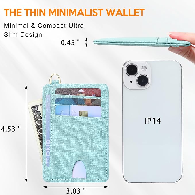 Badiya Credit Card Holder Slim Minimalist Wallet, Front Pocket Purse RFID Blocking Wallet Compact Card Case with ID Window for Women & Men