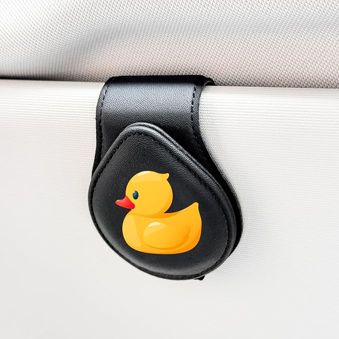 Cute Duck - Car Sunglass Holder, Magnetic Leather Eyeglass Hanger Mount Clip Holder for Car Visor Accessories