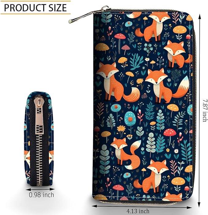 Bxgolkgd Womens Wallet, RFID Blocking Leather Wallet,Large Capacity Wallet Credit Card Holder PU Leather Ladies Clutch with Zipper Coin Pocket - Cute fox