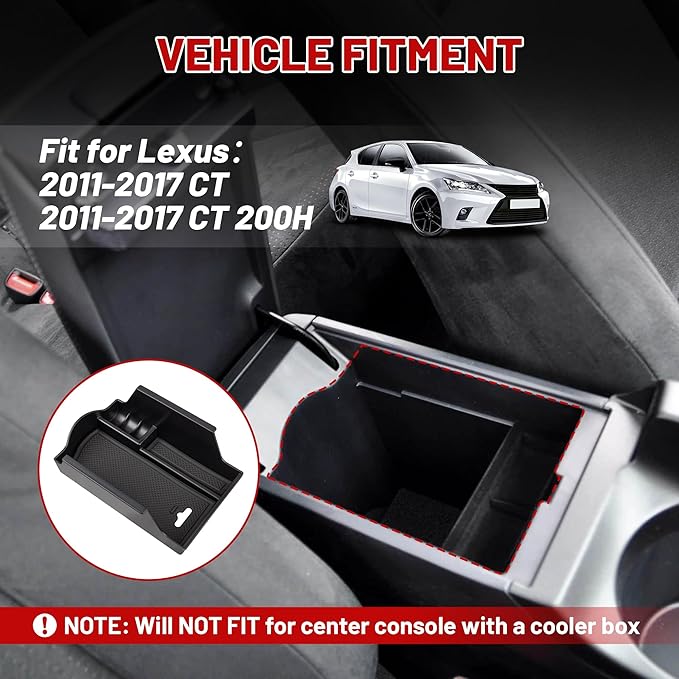 RED WOLF Armrest Storage Container Insert Organizer Secondary Glove Box Center Console Tray For Lexus CT CT 200h 2011-2017