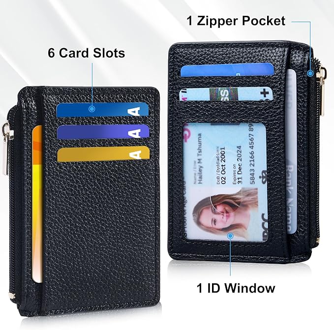 Tipmile Credit Card Holder for Women Slim Minimalist Front Pocket RFID Blocking Wallet Small Compact Card Case with ID Window, Classic Black