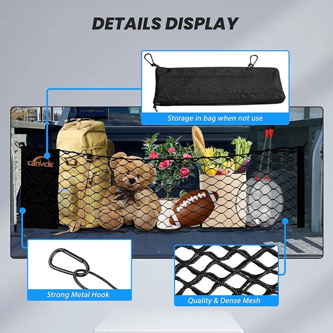 Truck Bed Cargo Net for 2019-2026 Chevy Silverado & GMC Sierra 1500/2500HD/3500HD, Envelope Style Pickup Truck Bed Net for Silverado Accessories, Upgraded Trunk Cargo Net Storage Bag